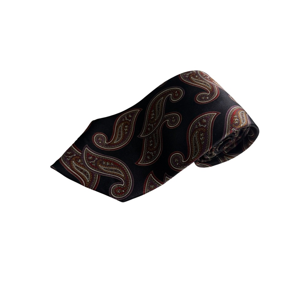 Oscar de la Renta Tie Mens OS Black Paisley Excellent Vintage 80s 90s Silk